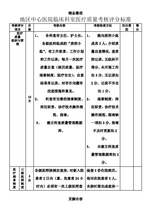 医疗质量考核评分表