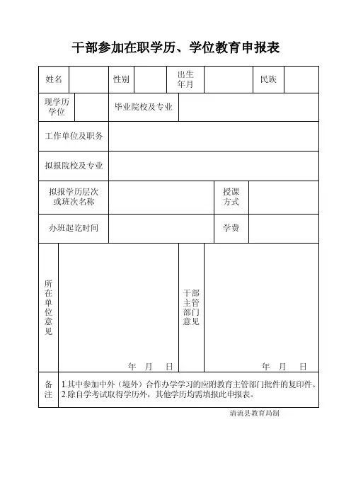 干部参加在职学历、学位教育申报表.doc