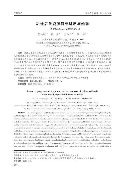 耕地后备资源研究进展与趋势——基于CiteSpace文献计量分析