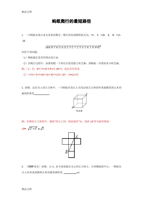 专题训练 蚂蚁爬行的最短路径(含答案)教学文案