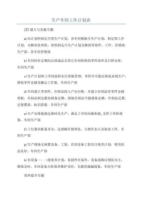 生产车间工作计划表