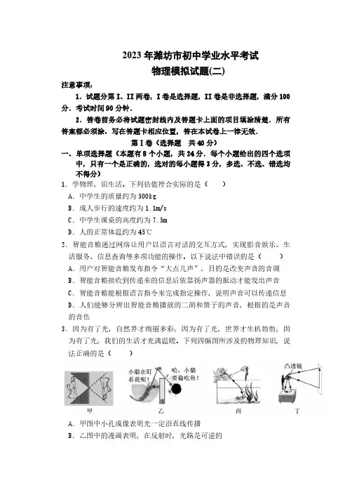 2023年山东省潍坊市初中学业水平模拟考试物理试题(含答案)