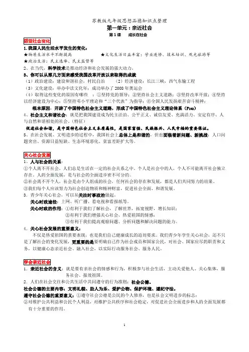 苏科版九年级思想品德知识点整理
