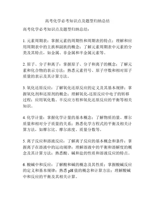 高考化学必考知识点及题型归纳总结