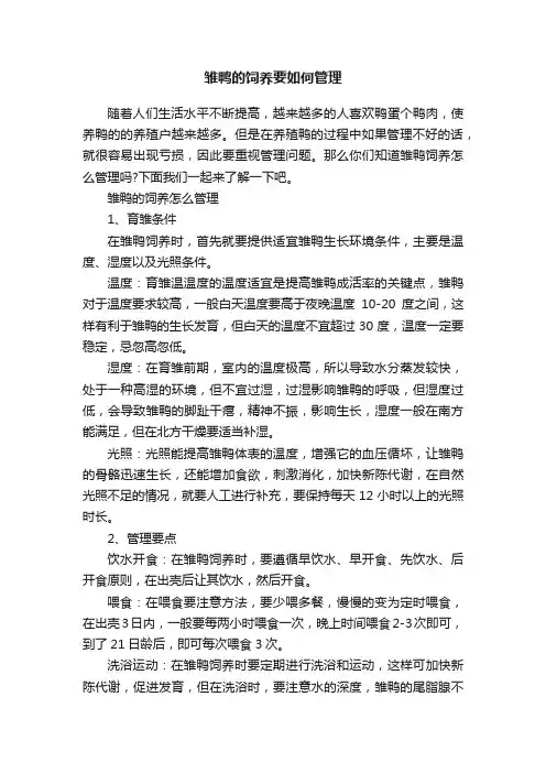 雏鸭的饲养要如何管理