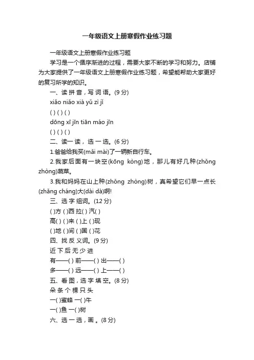 一年级语文上册寒假作业练习题