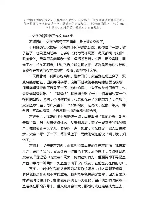 父亲的背影初三作文800字【5篇】