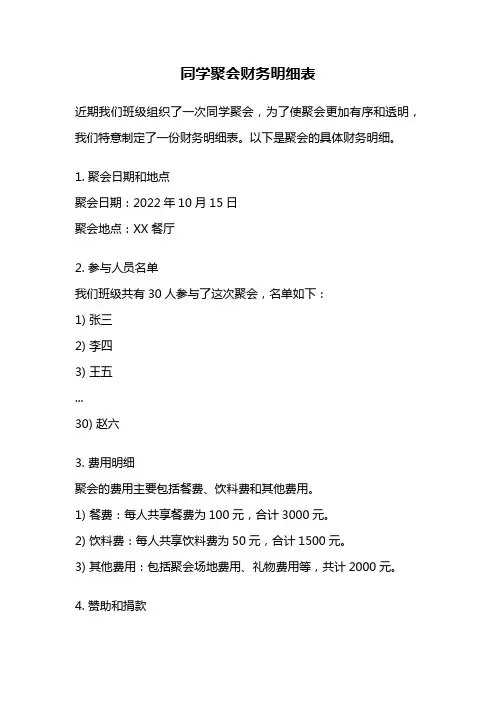同学聚会财务明细表
