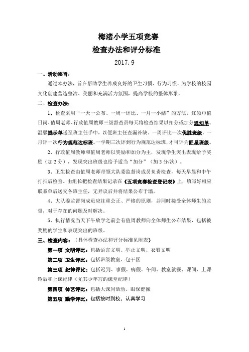 五项竞赛检查办法和评分标准