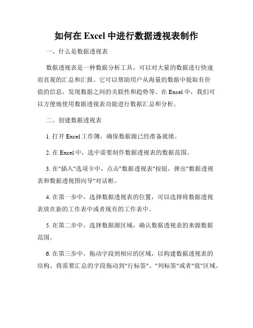 如何在Excel中进行数据透视表制作