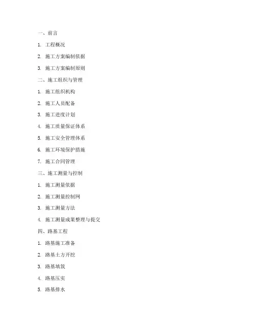 公路工程施工方案清单目录