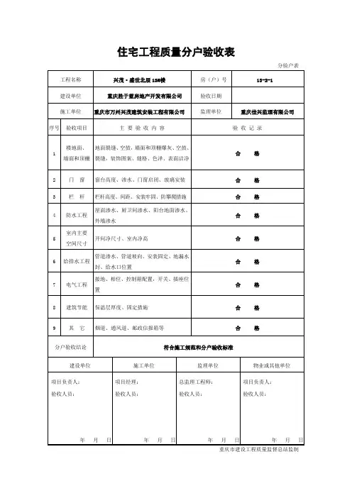 住宅工程质量分户验收表样板