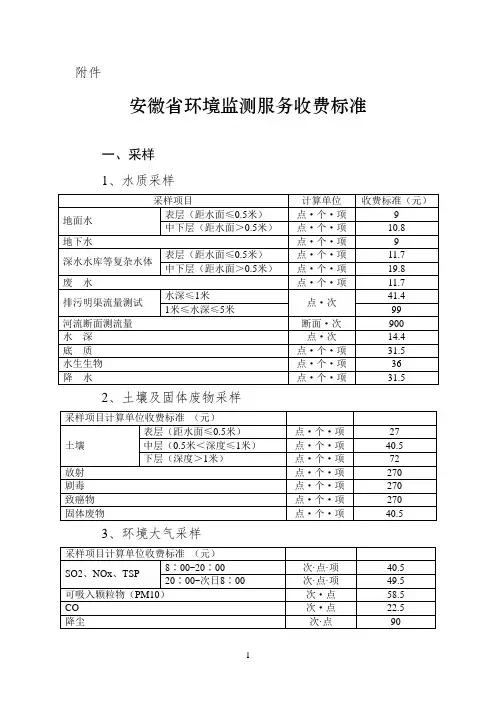 安徽省环境监测服务收费标准