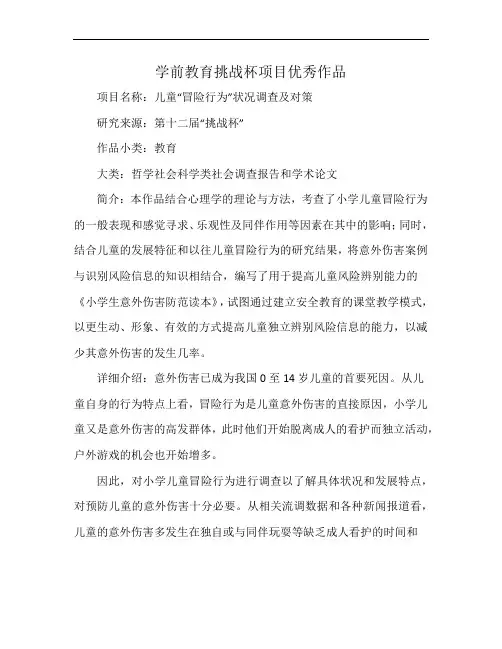 学前教育挑战杯项目优秀作品