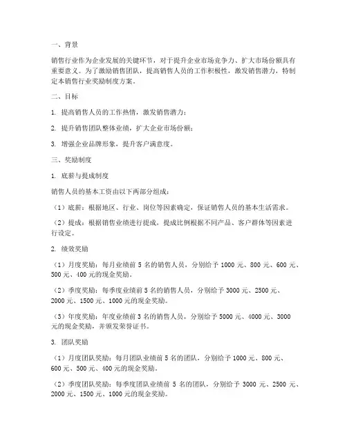 销售行业奖励制度方案