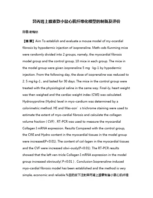 异丙肾上腺素致小鼠心肌纤维化模型的制备及评价