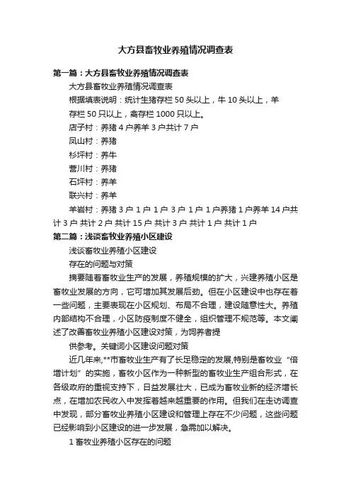 大方县畜牧业养殖情况调查表