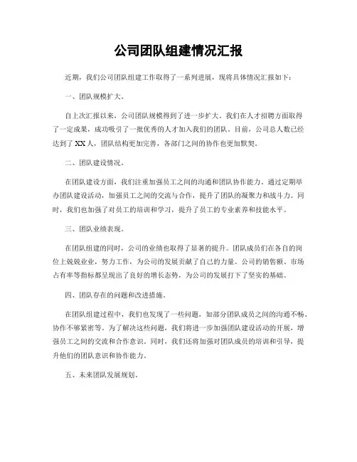 公司团队组建情况汇报