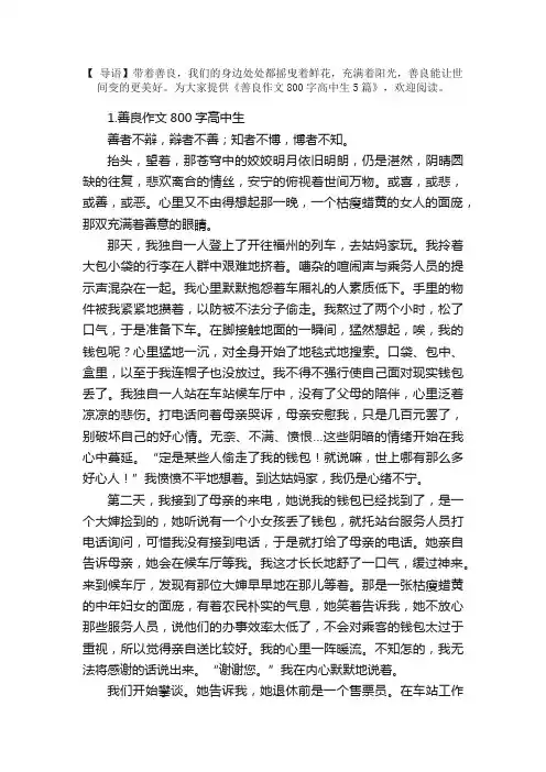 善良作文800字高中生5篇