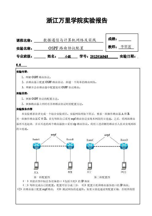 【免费下载】实验7  OSPF路由协议配置  实验报告