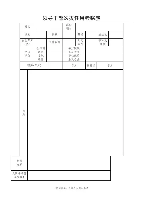 干部选拔任用考察表