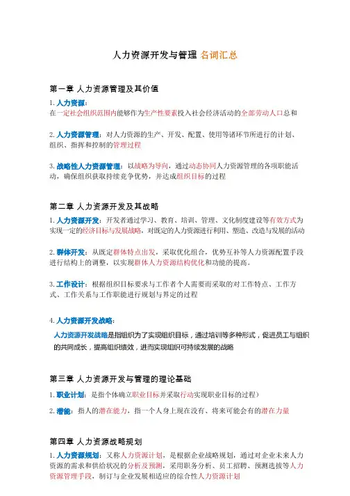 人力资源开发与管理 名词汇总