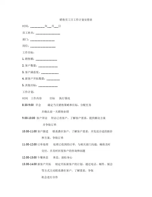 销售员工日工作计划安排表