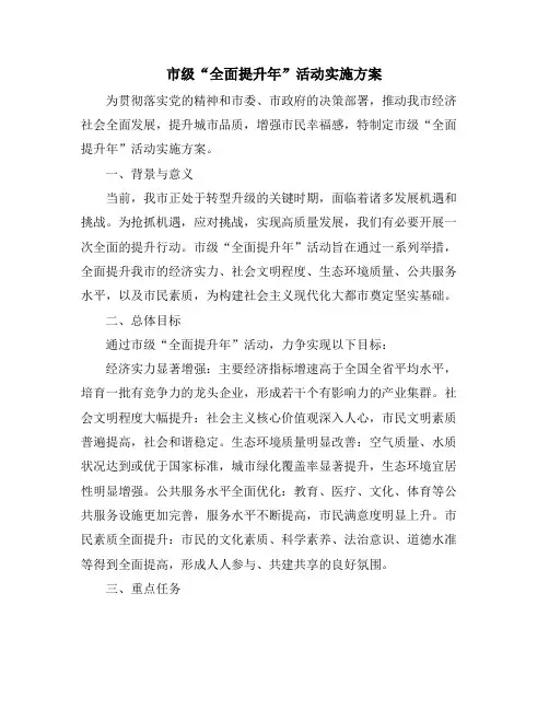 市级“全面提升年”活动实施方案