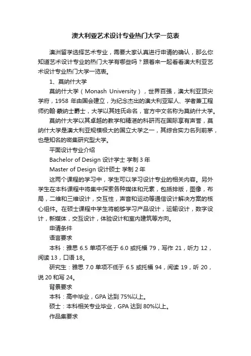 澳大利亚艺术设计专业热门大学一览表