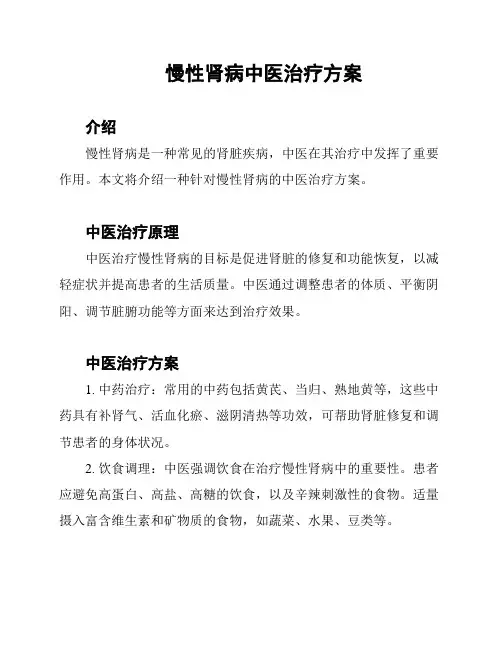 慢性肾病中医治疗方案