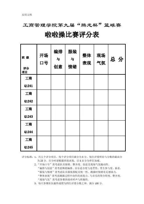 院系啦啦操比赛评分表