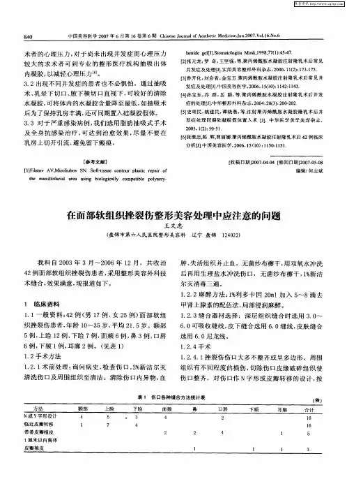 在面部软组织挫裂伤整形美容处理中应注意的问题