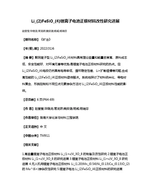 Li_(2)FeSiO_(4)锂离子电池正极材料改性研究进展