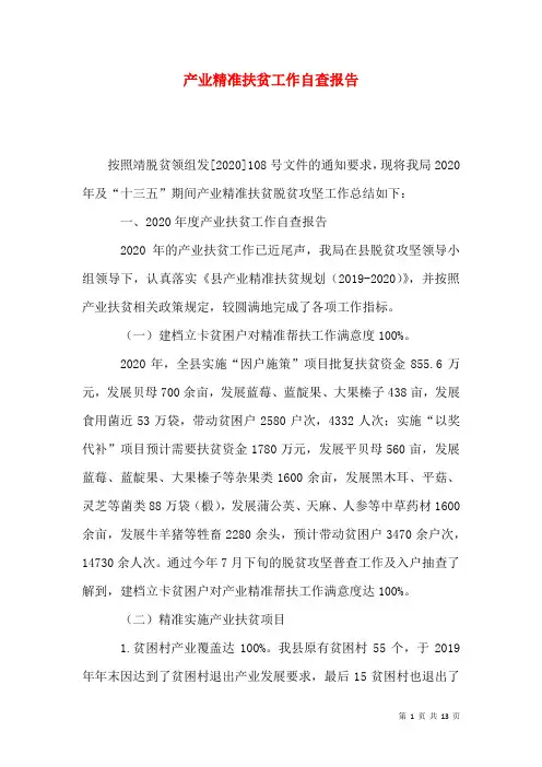 产业精准扶贫工作自查报告