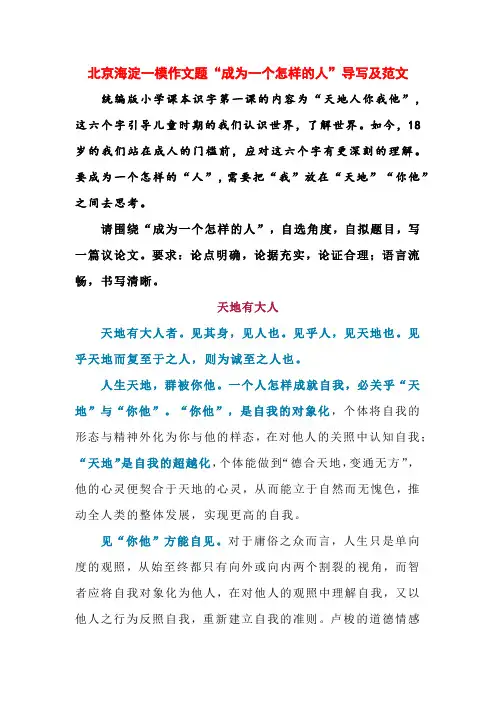 北京海淀一模作文题“成为一个怎样的人”导写及范文