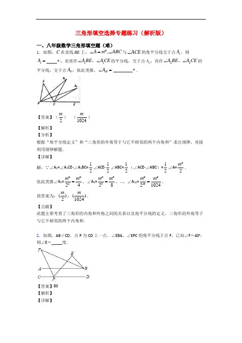 三角形填空选择专题练习(解析版)