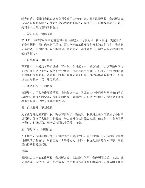 个人心路历程工作总结