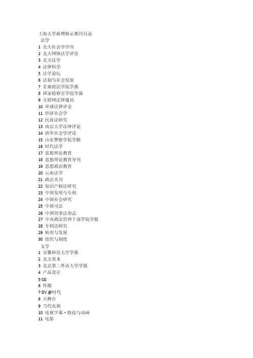 上海大学新增核心期刊目录