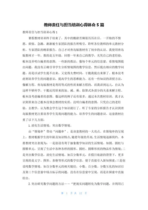 教师责任与担当培训心得体会5篇