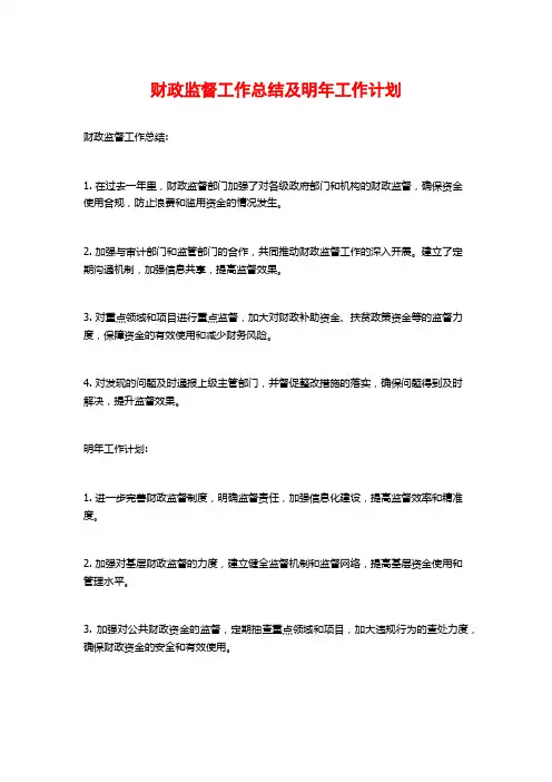 财政监督工作总结及明年工作计划