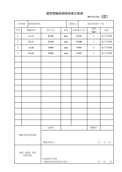 建筑物轴线测放线检查记录表