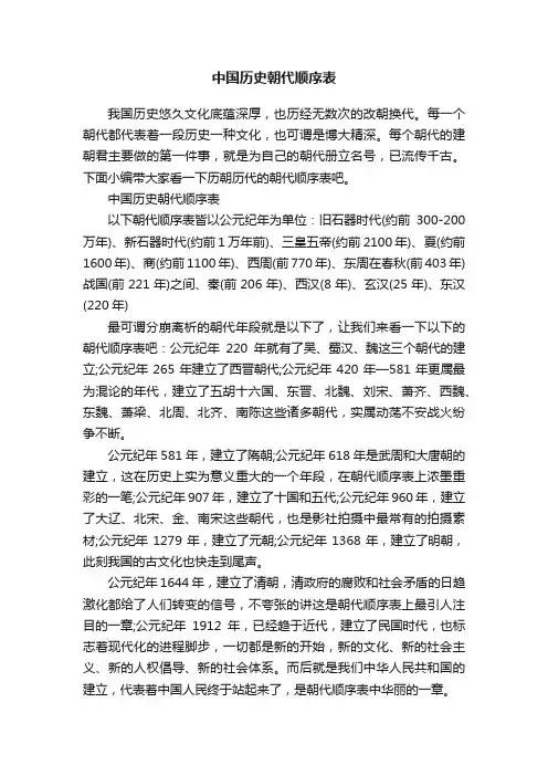 中国历史朝代顺序表