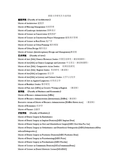 香港大学研究生专业列表