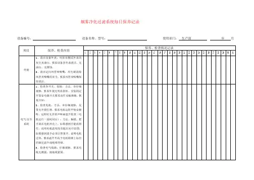 烟雾净化过滤系统每日保养记录