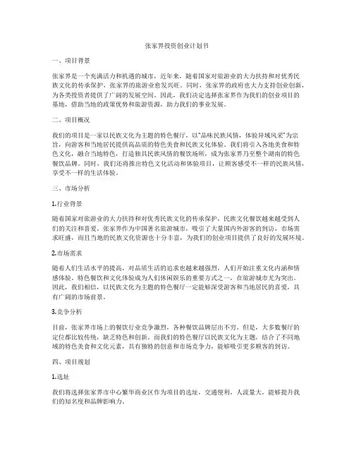 张家界投资创业计划书