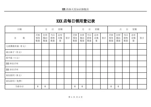 每日领用登记表