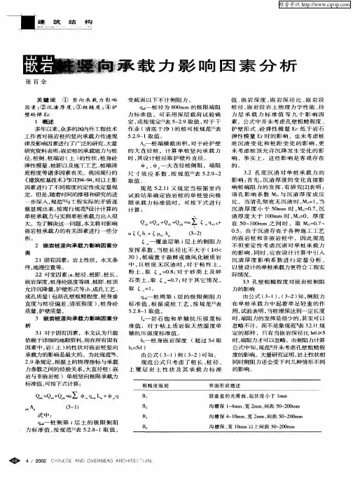 嵌岩桩竖向承载力影响因素分析