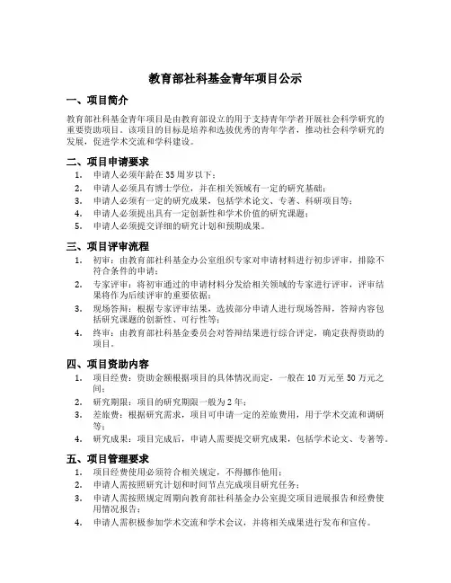 教育部社科基金青年项目 公示