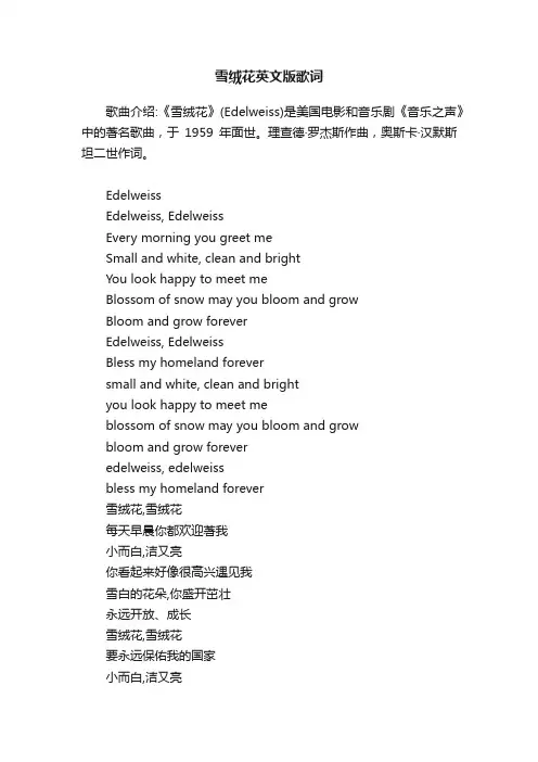 雪绒花英文版歌词