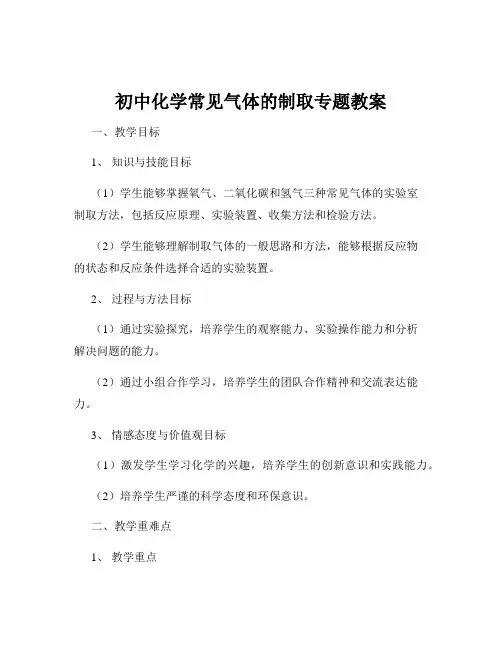 初中化学常见气体的制取专题教案